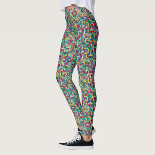 Färgfull mosaik, geometriska kvadrater mönster leggings