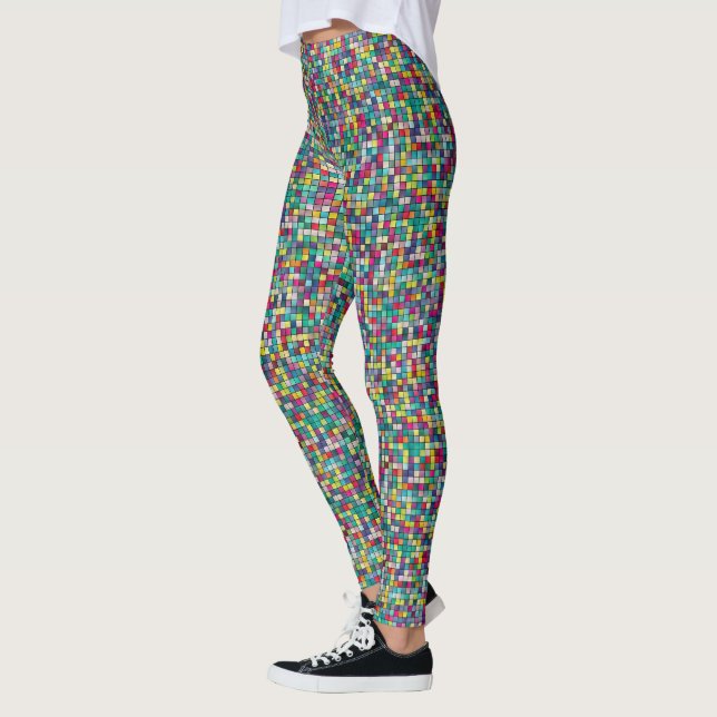 Färgfull mosaik, geometriska kvadrater mönster leggings (Vänster)