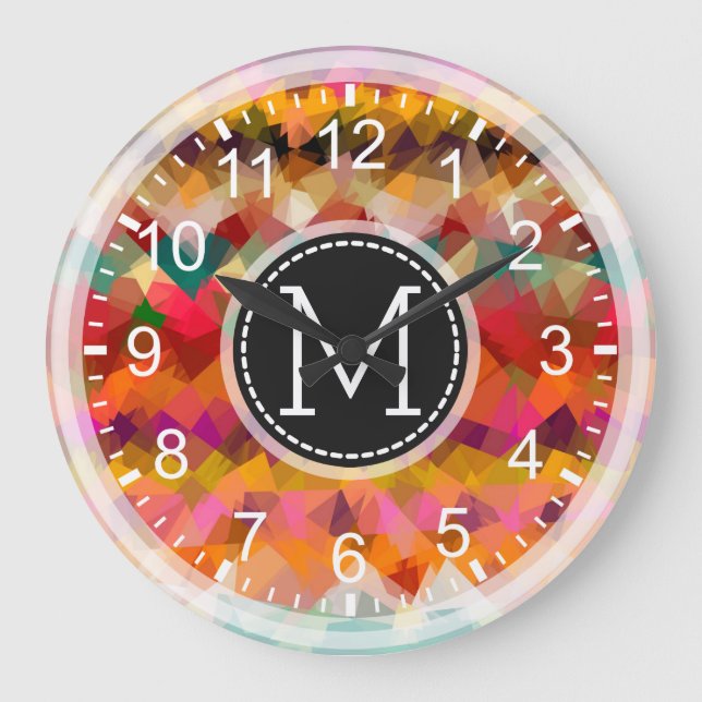 Färgfull mosaik Modern Monogram #16 Stor Klocka (Framsida)