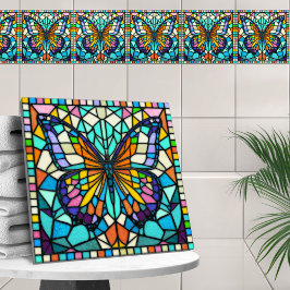 Färgfull mosaikfjäril kakelplatta