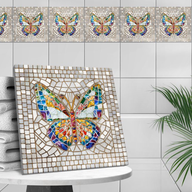 Färgfull mosaikfjäril kakelplatta (Skapare uppladdad)