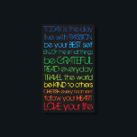 Färgfull motivation canvastryck<br><div class="desc">11 färgfulla citattecken och anpassade citattecken med svart bakgrund. Alla citat: -I DAG är dagen - live med PASSION -be din BÄSTA SJÄLVSTÄNDIGHET -BE den lilla sak -be GRATEFUL -READ aily -TRAVEL the world -be KIND to other -CHERISH VARJE stund -följ ditt HEART -KÄRLEK ditt liv</div>