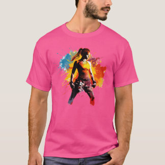Färgfull mullig thai Fighter Girl på kvinnors muay T Shirt