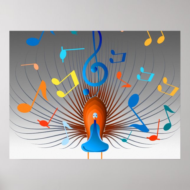 Färgfull Musik noter Peacock Poster (Framsidan)
