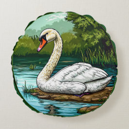 Färgfull mute svan Bird Rund Kudde