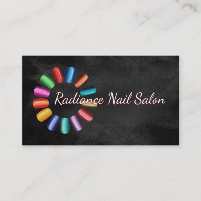 Färgfull Nail Salon Rainbow och Black Rococo Visitkort (Framsida)