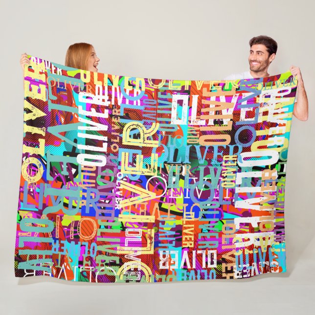 Färgfull Namn-replikerad Mönster-typografi Fleecefilt (På plats)