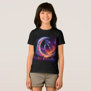 Färgfull nattlinda himmel Varg, halvmåns måne T Shirt