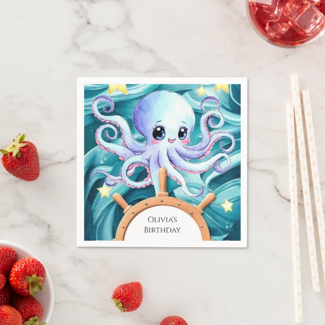 Färgfull nautisk Octopus-födelsedag Pappersservett (Insitu)