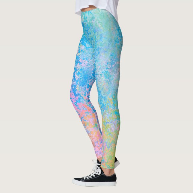 Färgfull Neon Pastel Himlar Alcohol Bläck Abstrakt Leggings (Vänster)