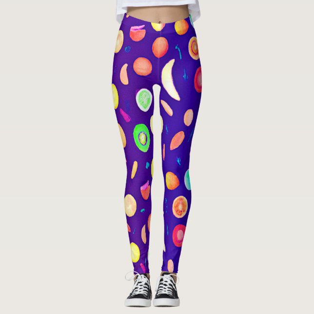 Färgfull Neon Tropical Fruit Mönster Leggings (Framsida)