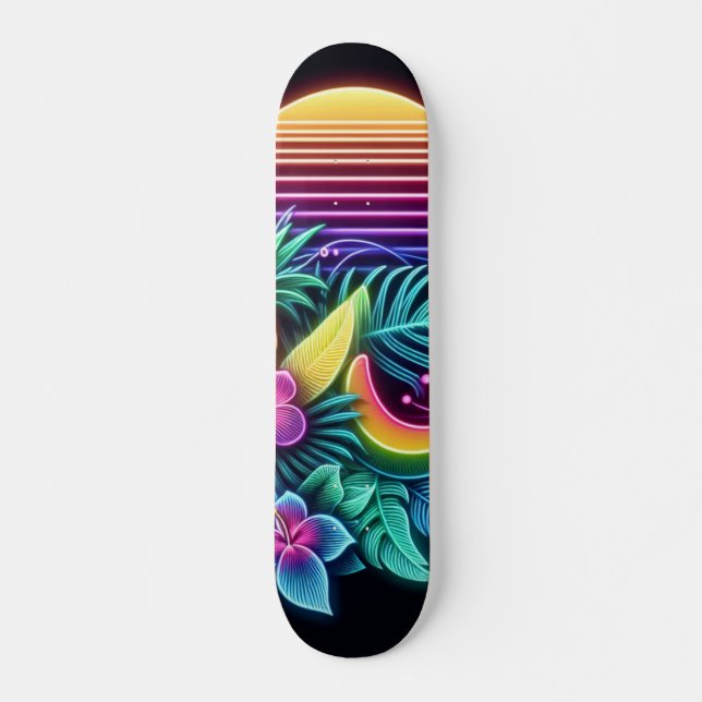 Färgfull neontropisk/hawaiisk mini skateboard bräda 18,5 cm (Framsida)