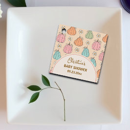 Färgfull Neutralt Beige Pumpkin Mönster Baby Showe Gåvor Etiketter