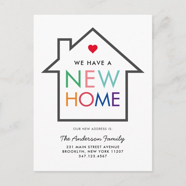 Färgfull ny hemändring av Adress House Flytta Meddelande Vykort (Framsida)