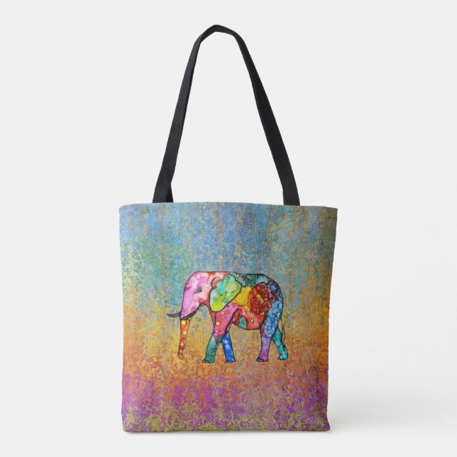 Färgfull och cute Rainbow Elephant Tote Bag Tygkasse (Baksida)