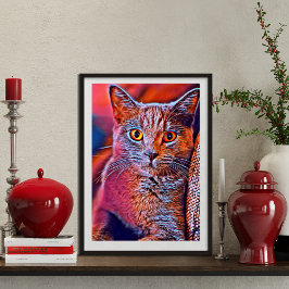 Färgfull och vit, söt katt porträtt poster