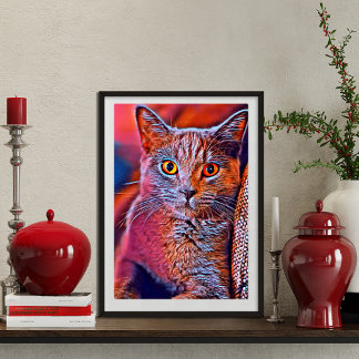 Färgfull och vit, söt katt porträtt poster
