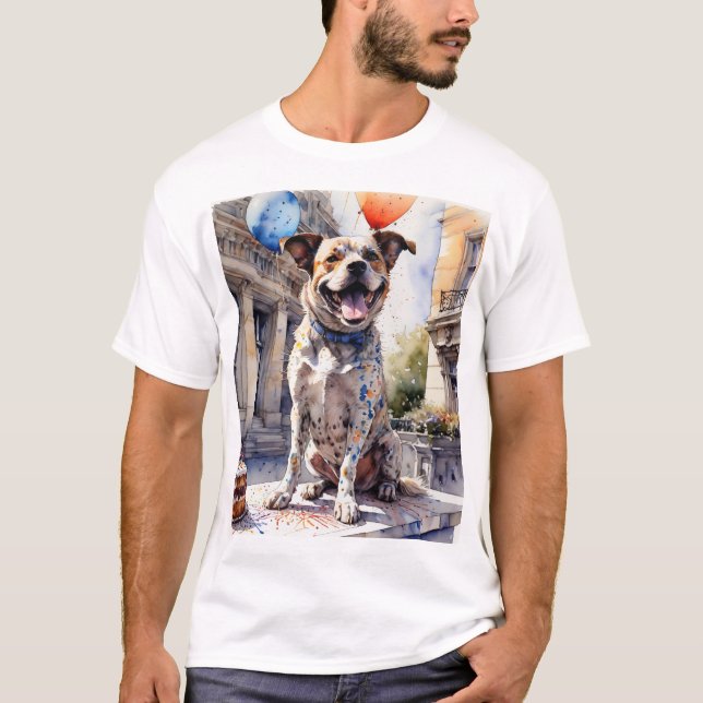 Färgfull öga-fångst vid lycklig hund t shirt (Framsida)