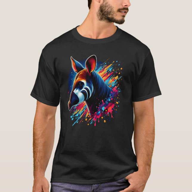 Färgfull Okapi Stänk-färgteckning T Shirt (Framsida)