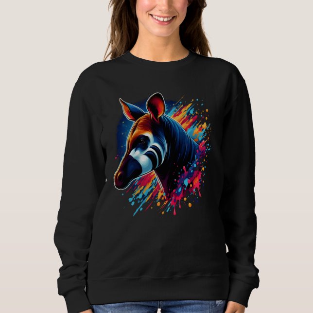Färgfull Okapi Stänk-färgteckning T Shirt (Framsida)