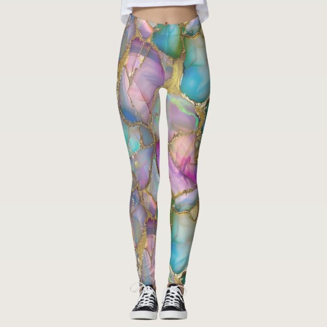 Färgfull opal och flytande Guld Leggings (Framsida)