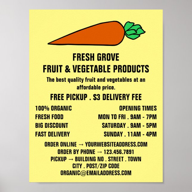 Färgfull Orange morot, Greengrocers reklam Poster (Framsidan)