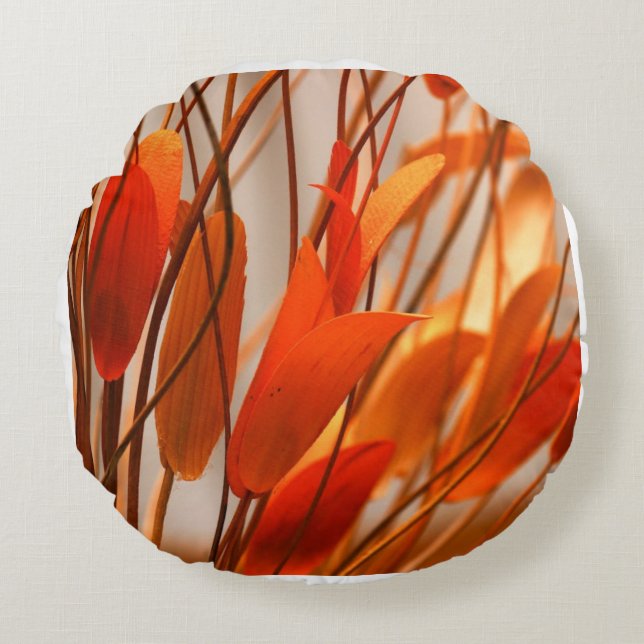 Färgfull orange rund kudde (Framsidan)