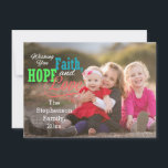 Färgfull overlay Faith Hope Kärlek Photo-jul Julkort<br><div class="desc">Överlägg fotopatens julkort. Lägg till foto och text för en söt, inspirerande hälsning av Faith, Hope och Kärlek i julhelgen med denna färgstarka röda, grönt och blå typografiska design. En underbar familj hälsning för skolålders barn eller någon till handgjord tittar stilar. com Sample Image Photography © Storytree Studios, Stanford, CA...</div>