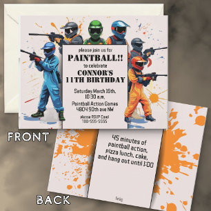 Färgfull Paintball-tema Barnets Födelsedagsfest Inbjudningar