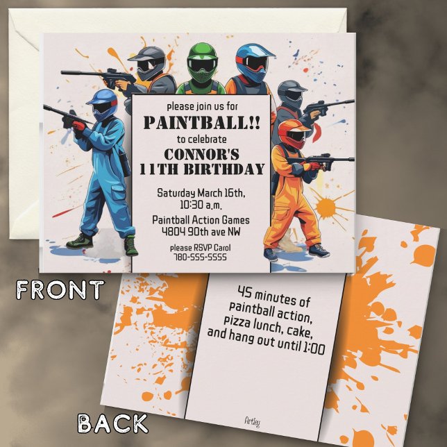 Färgfull Paintball-tema Barnets Födelsedagsfest Inbjudningar (Skapare uppladdad)