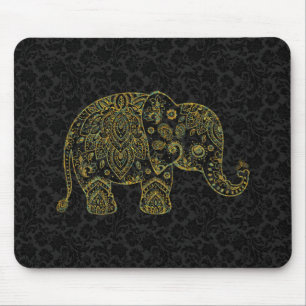 Färgfull Paisley Blommigt Elephant Illustration Musmatta