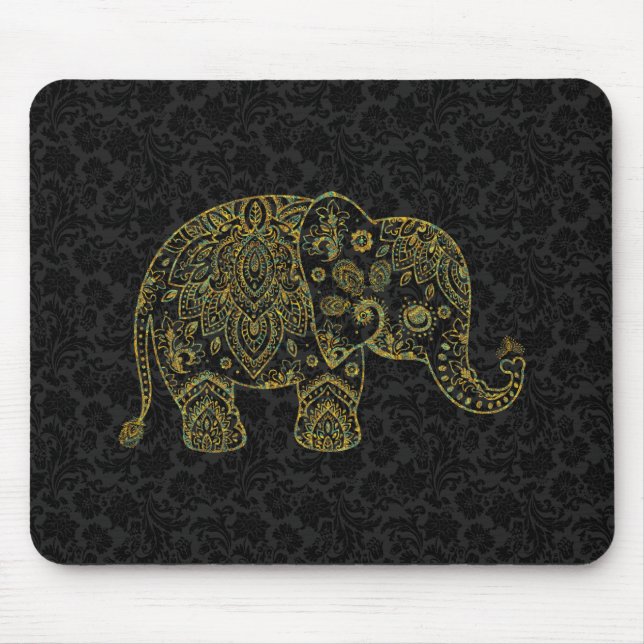 Färgfull Paisley Blommigt Elephant Illustration Musmatta (Framsidan)