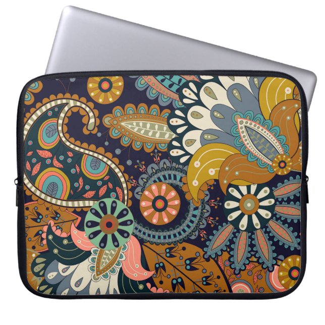 Färgfull Paisley: Blommigt Indiska Tapet. Laptop Fodral (Framsidan)