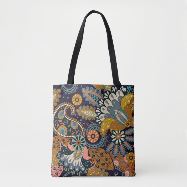Färgfull Paisley: Blommigt Indiska Tapet. Tygkasse (Framsida)