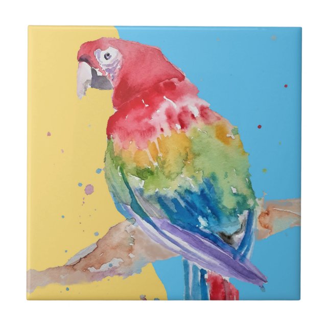 Färgfull papegoja Macaw Watercolor Ceramic Tile Kakelplatta (Framsidan)