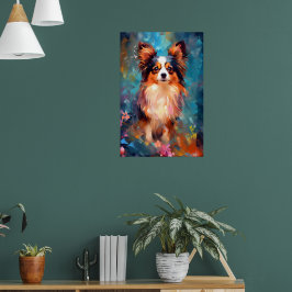 Färgfull papillon hund Art Poster