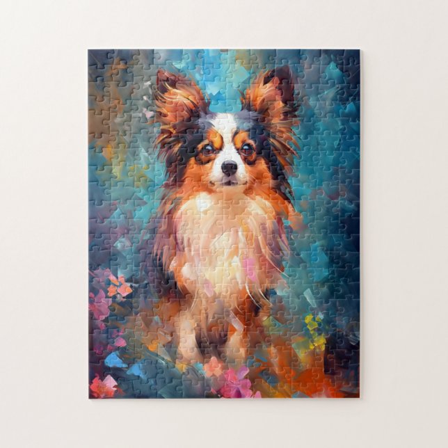 Färgfull papillon hund pussel (Vertikal)