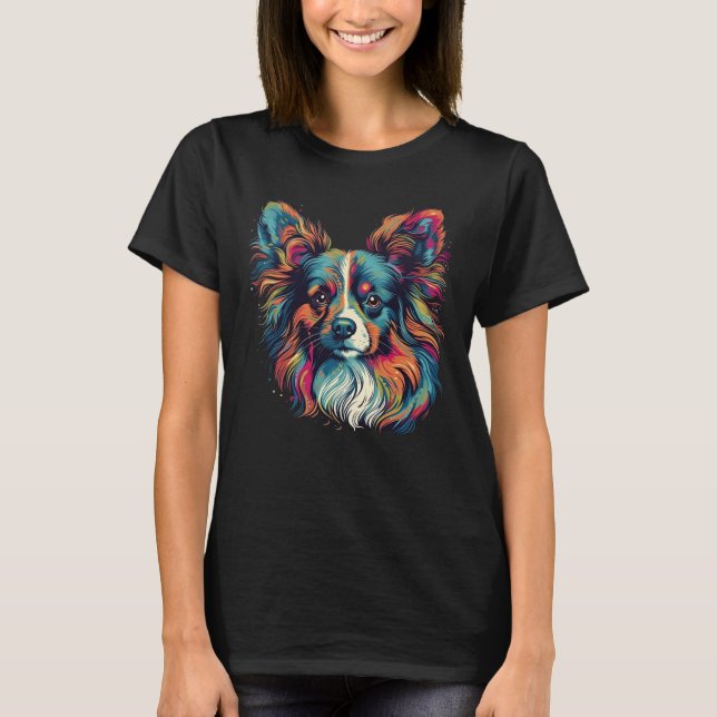 Färgfull papillon hund t shirt (Framsida)