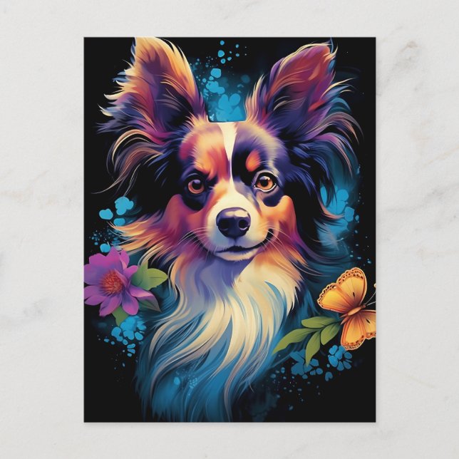 Färgfull papillon hund vykort (Framsida)