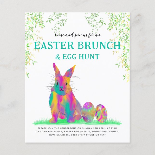 Färgfull Påskhare Egg Hunt och Brunch Flygblad (Framsidan)
