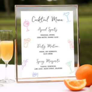 Färgfull Pastel Hand plockade Cocktail Menu Poster