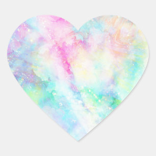 Färgfull Pastel Rainbow Tie Dye Galaxy Hjärtformat Klistermärke