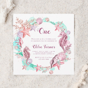 Färgfull pastel under Sea Girl Birthday Square Inbjudningar