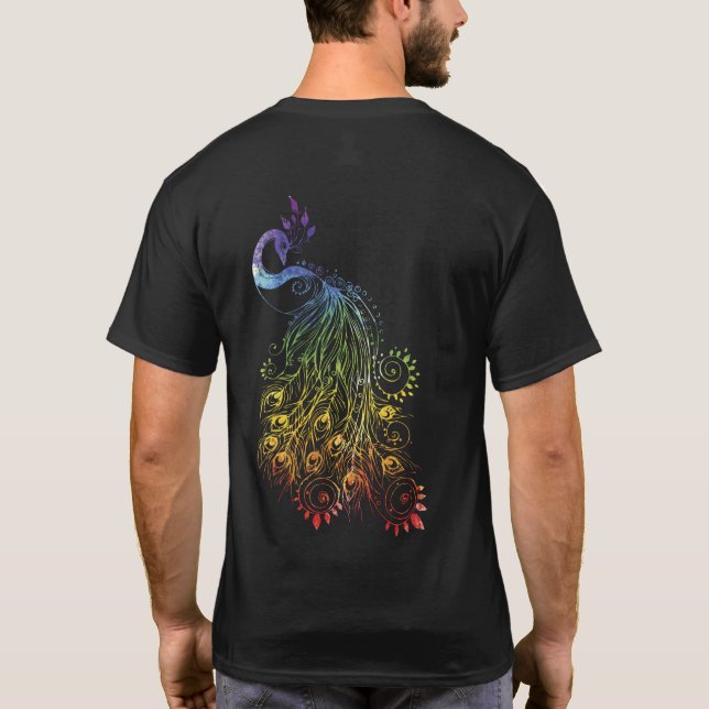 Färgfull Peacock Bird Coola Rainbow Art T Shirt (Baksida)