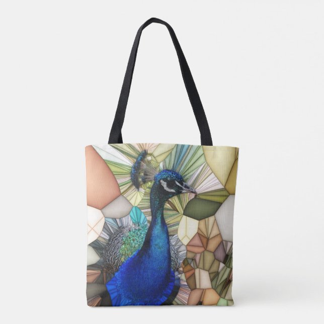 Färgfull Peacock Mosaic Tote Bag Tygkasse (Baksida)