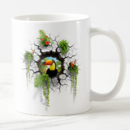 Färgfull pekskärm Tittar genom väggportalen Kaffemugg