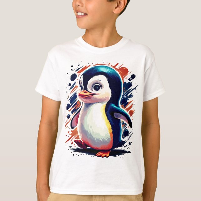Färgfull Penguin-illustration T-shirt (Framsida)