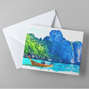 Färgfull Phuket Thailand Watercolor Artwork Vykort