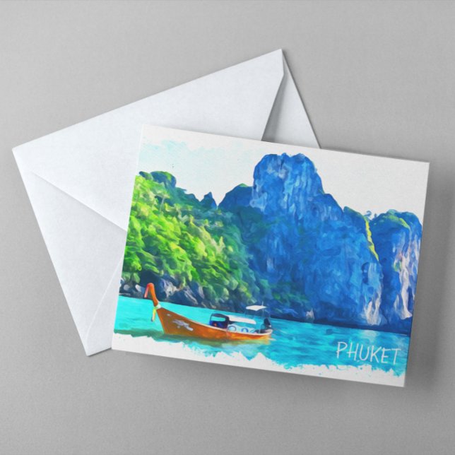 Färgfull Phuket Thailand Watercolor Artwork Vykort (thailand phuket watercolor postcard)