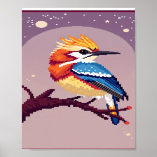 Färgfull pixel Art Bird Poster